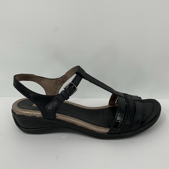 Ecco Shoes - Ecco Flash t-strap black comfort sandal shoe wedge triple strap women 40 9